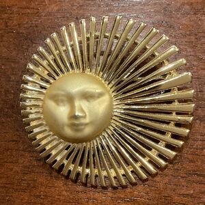 Vintage Gold Sunburst Brooch Signed AJC